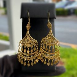 Jewelry Vintage 14k solid yellow gold bird mini heart drop earrings