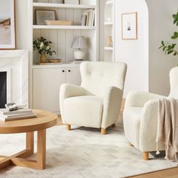 Kessler Wingback Faux Sherling Accent Chair (KD) Cream - Threshold designed with Studio McGee