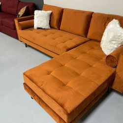 Nora Sapphire Rust Velvet Reversible Sofa Chaise with 2-Type Leg Sets

( Same Day Delivery)