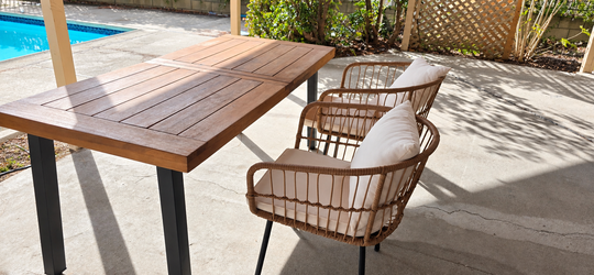 Outdoor Slatted Wood Table - Scratched Top