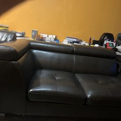 3 Piece Leather Couch Charcoal grey Sectional