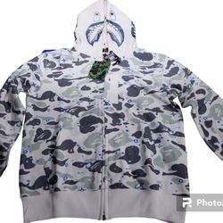 BAPE Space Camo Shark Full Zip Hoodie White