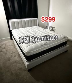 New queen bed frame with mattress