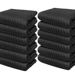 12 Padded Moving & Packing Blankets 80" x 72" (65 lb/dz Weight) Shipping Furniture Pads for Moving and Storage-Black 