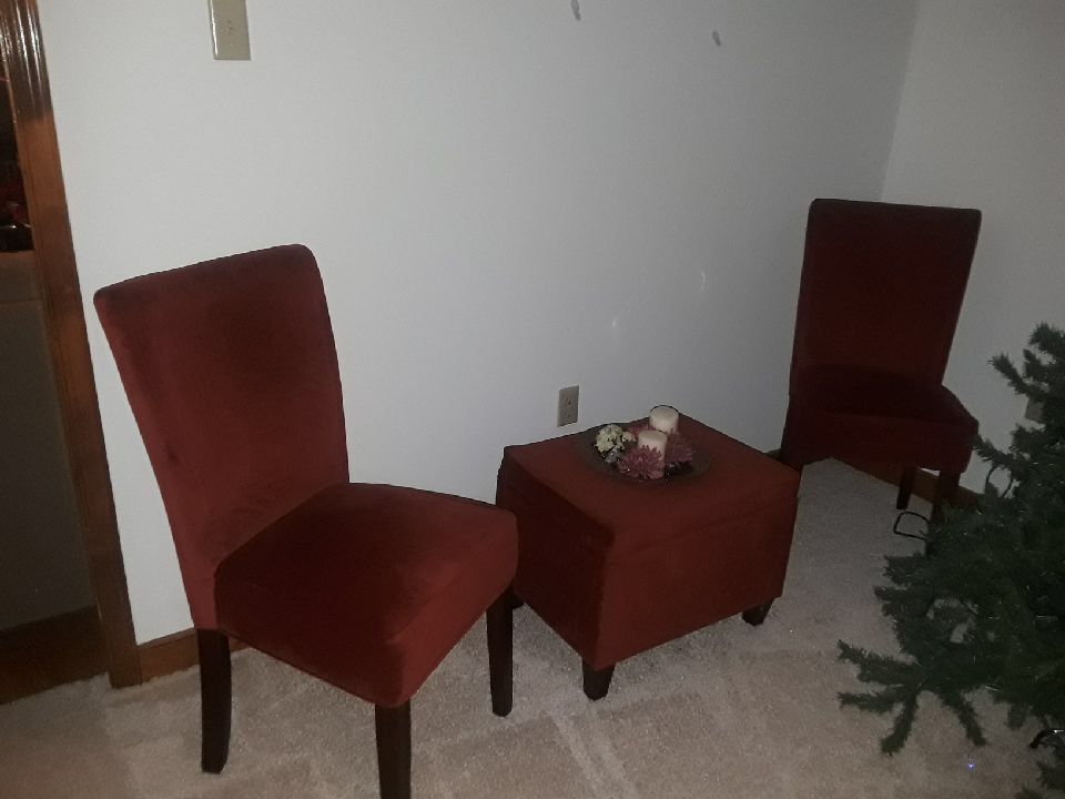 2 matching parson chairs with foot ottoman