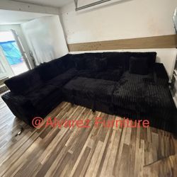Black Corduroy Sectional Sleeper With Storage 