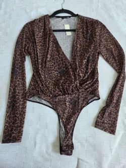 Leopard Print Long Sleeve Wrap Bodysuit