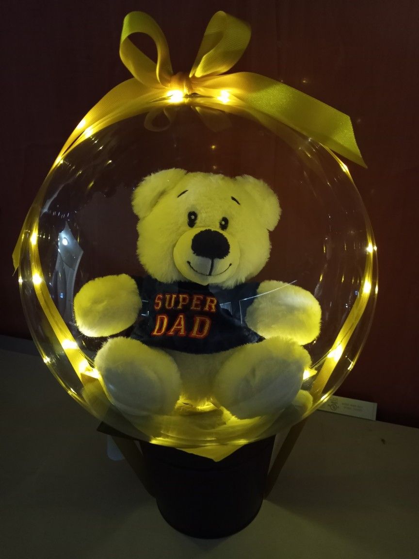   $45 Super Dad  Balloon With Teddy Bear  Led Light Up.   SHIPPING NATIONWIDE 