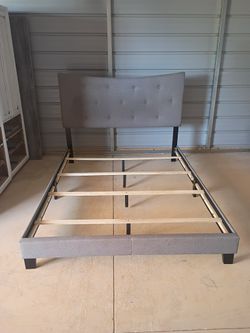 Grey Queen size Upholstered Bed Frame ( Free Delivery if Needed)