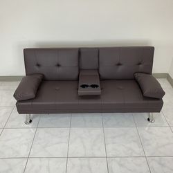 (New) $155 Futon Sofa Bed Folding Couch Living Room Furniture 65x30x31”, Grey/Brown 