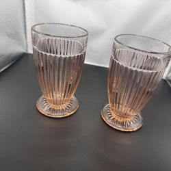 Vintage Queen Mary, Pink Depression, Footed Tumblers, Set Of 2