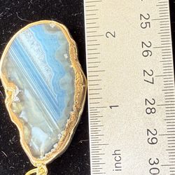 Gold Trimmed Blue Agate Pendant Charm