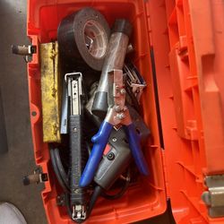 Tool Box With Tools, Staple Gun, And Hammer Drill