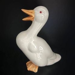 Vintage Red Gem Eye Ceramic Duck Figurine MIC ROC Taiwan Kitschy Cottage Core Decor