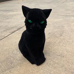 Vintage Spooky Village Animated Velvet Black Cat Turning Head Light Up Eyes 15”