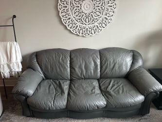 Dark Grey Leather Sofa and Loveseat Set