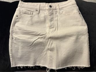 White Denim Mini Skirt with Raw Hem