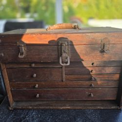Vintage 1930s Union Oak Machinist Tool Chest - Loaded w/ Vintage Tools & Starrett Gauges