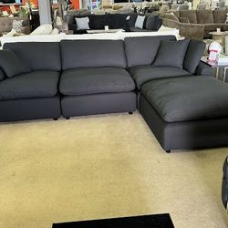 Couch Black Linen Modular Sectional / 4pc Brand New  Delivery And Financing Available 