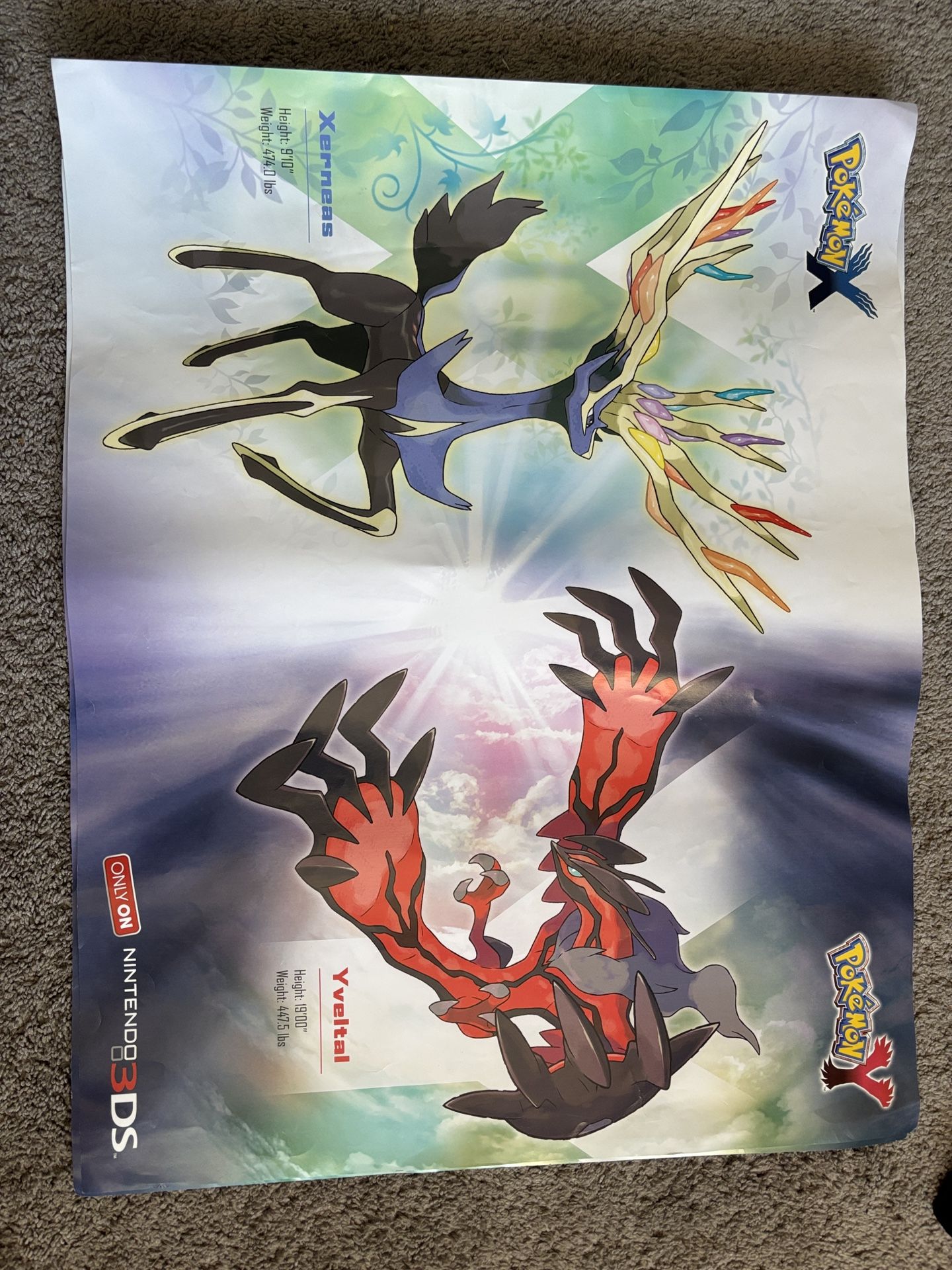 Pokemon Poster XY 3DS Double Sided 22"x28" Kalos Map Yveltal Xerneas