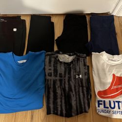 8 piece bundle of ladies’ athletic/workout clothes- size S/M - Under Armor, Fila, DSG, etc.