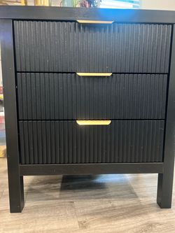 Black 3-Drawer Nightstand with Gold Handles (like new)
