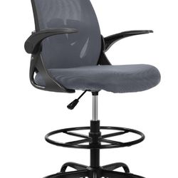 Primy Drafting Chair Tall Office Chair with Flip-up Armrests Executive Ergonomic Computer Standing Desk Chair with Lumbar Support and Adjustable Footr