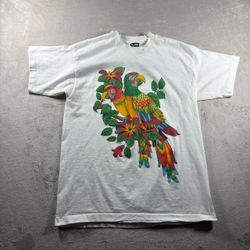 Vintage 80s Colorful Parrot Birds Men’s XL White Screen Stars Single Stitch #10A