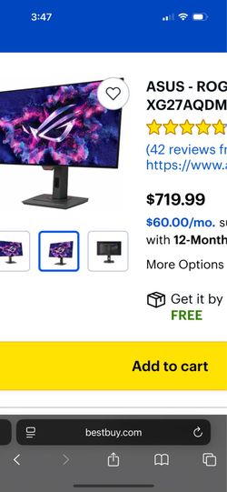 ASUS ROG Strix OLED 27" 1440P Gaming Monitor - QHD, QD-OLED, 240Hz, 0.03ms