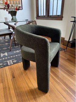 Dark forest green boucle fabric arm/side/accent chair