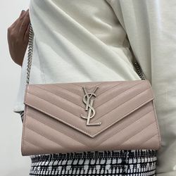 YSL pink envelope flap wallet on chain