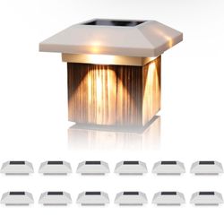 12 pcs Solar Post Cap Lights 4x4 Wood Posts, Outdoor Waterproof Warm White