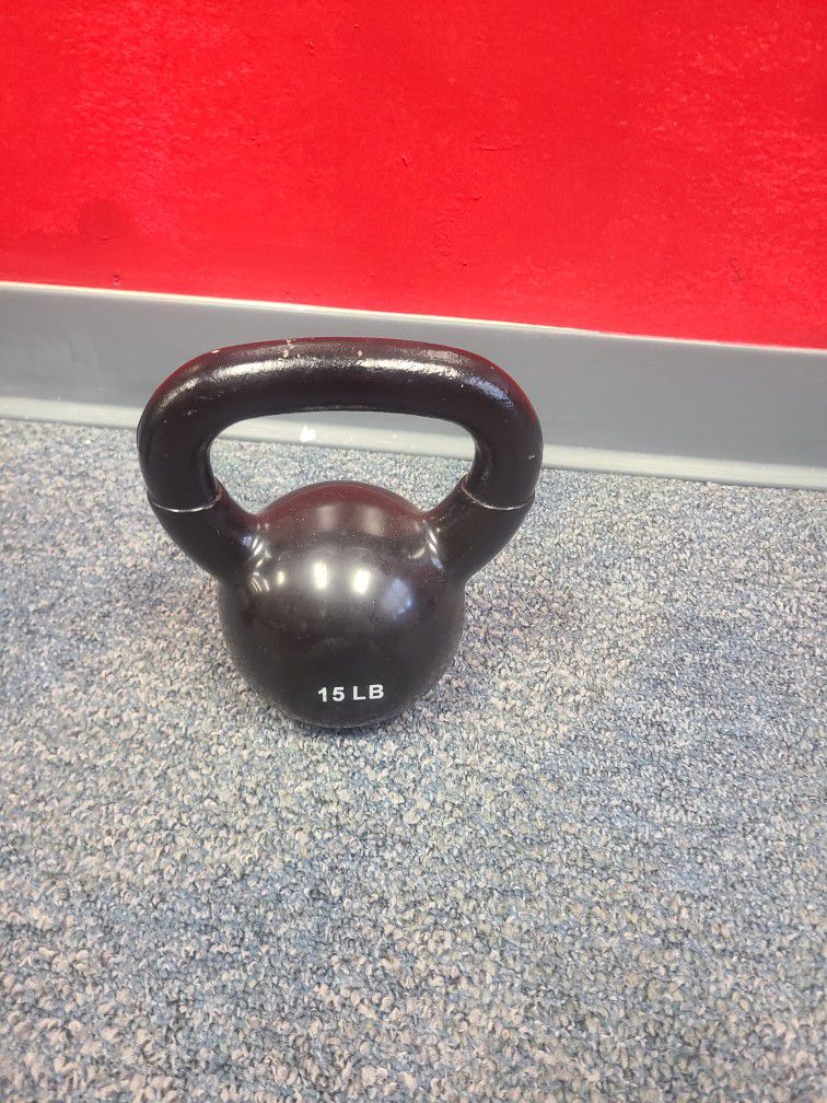 One 15lbs Dumbell Set, One 15lbs Kettle Bell