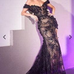 Lady Divine Black Off The Shoulder Prom Dress