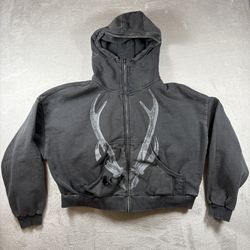 Pacsun Antler Zip Men’s S Oversized Hoodie Heavyweight Black Distress OPM style