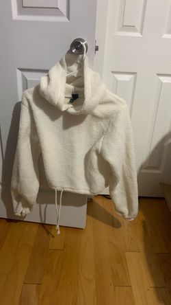 Medium White Sherpa Cropped Hoodie