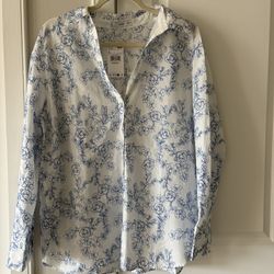 New with Tag Large Mango Blue Floral Button-Up Blouse