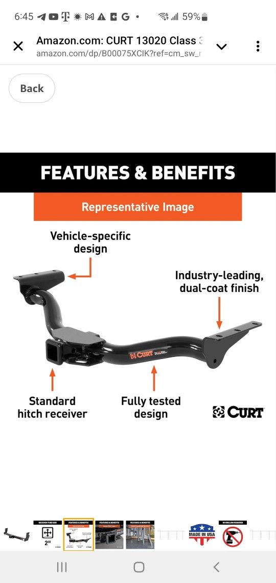 CURT 13020 Class 3 Trailer Hitch, 2-Inch Receiver, Square Tube Frame, Fits Select Chevrolet Blazer, GMC Jimmy, Oldsmobile Bravada