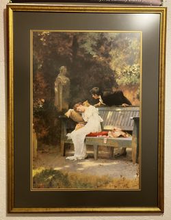 A Stolen Kiss by Marcus Stone Romanticism Framed 3 Feet Tall Art Print Artwork Decor