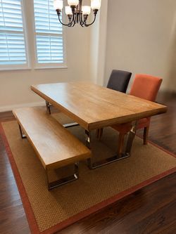 (Moving Sales) Solid Wood Dining Table Set + Bench + 2 Chairs – $300