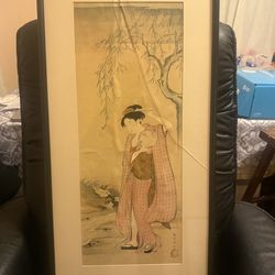 Young Woman Under a Willow Near a Brook painting