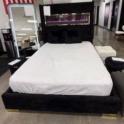 Queen Bed Frame With LED Fireplace 