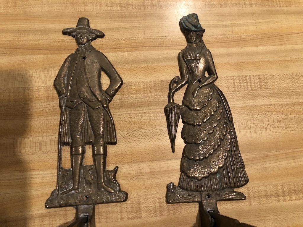 Brass Victorian Man and Lady Folding Wall Hanger