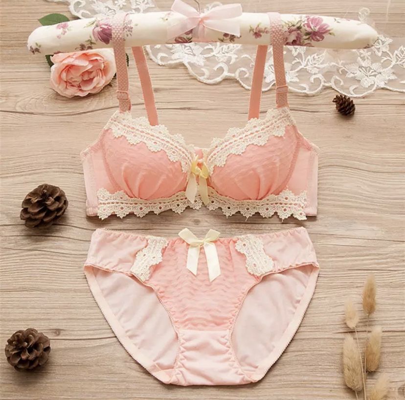Sweet Lolita Style Training Bra Set/2PCS For Young Girls Retro Underwear Teen Girl's Bra Women Pure Cotton Lingeries Suit Size: 75 AB/34 Sizes 70/32 a