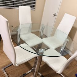 Modern Glass Dining Table w/ 4 Chairs