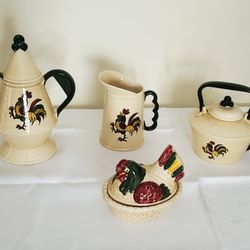 Metlox, California Provincial, coffee/tea/pitcher/ hen on nest bundle, all pieces 1 price
