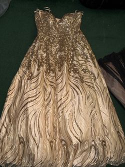 Size XXL Champagne Gold Beaded Sequin Formal Ball Gown / Prom Dress, XXL, Sweetheart Neckline, A-Line, Art Deco Beading.