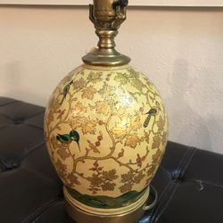 Indian or Persian Antique table lamp wirh enamel and gold leaf paper mache (bird & tree branch design)