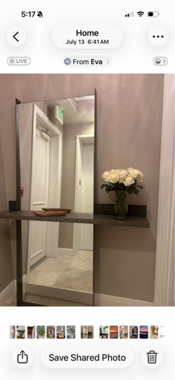Large Frameless Wall Mirror with Shelf