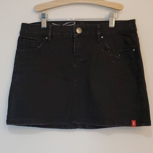 ESPRIT Vintage Y2K black denim with rhinestone details low-rise Mini Skirt size4